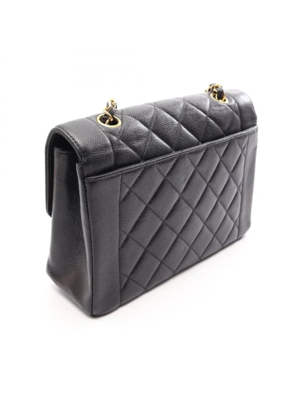 Chanel Shoulder Bag Quilted Diana Flap Black Caviar Leather Chain